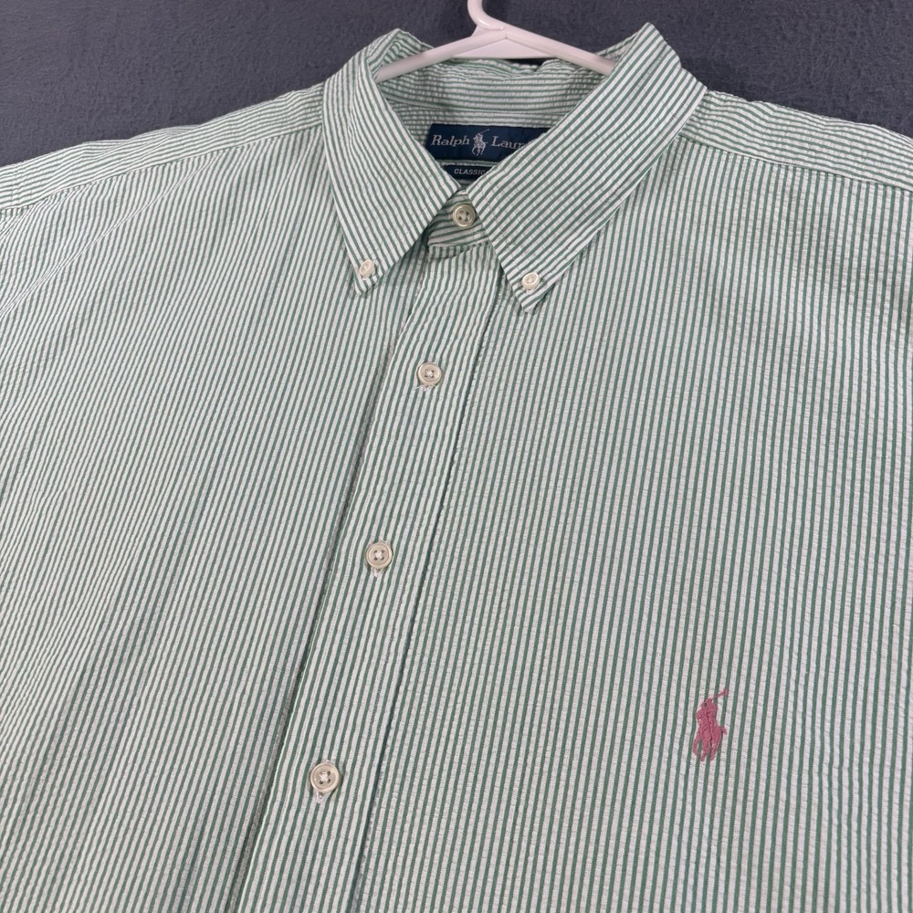Ralph Lauren Seersucker Shirt 2XLT Striped Classic Fit Short Sleeve Button Pony